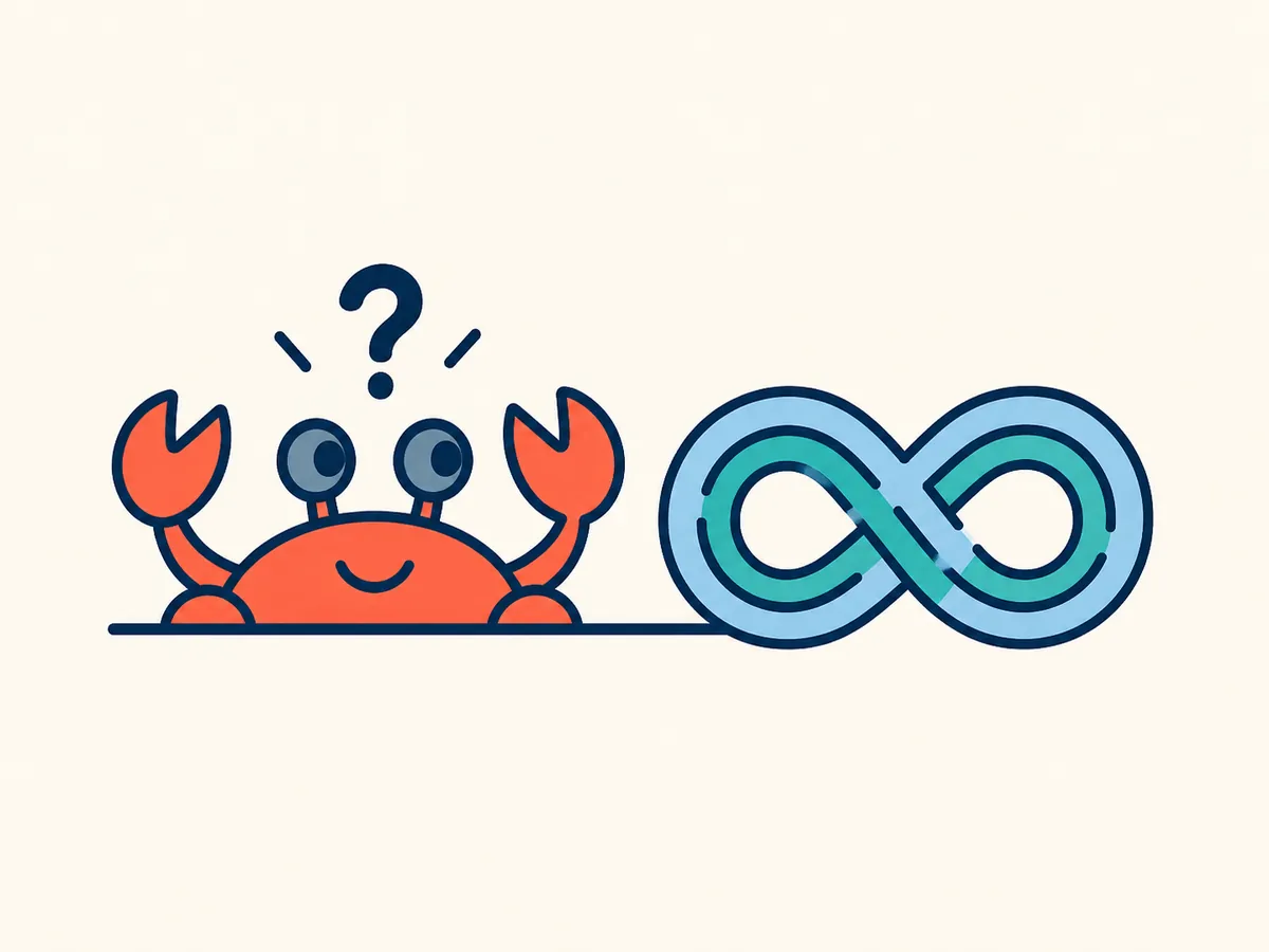 Kopke Krab met een vraagteken en een oneindigheidslus