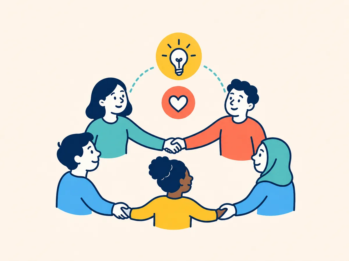 Een diverse groep mensen is verbonden door ideeën en samenwerking